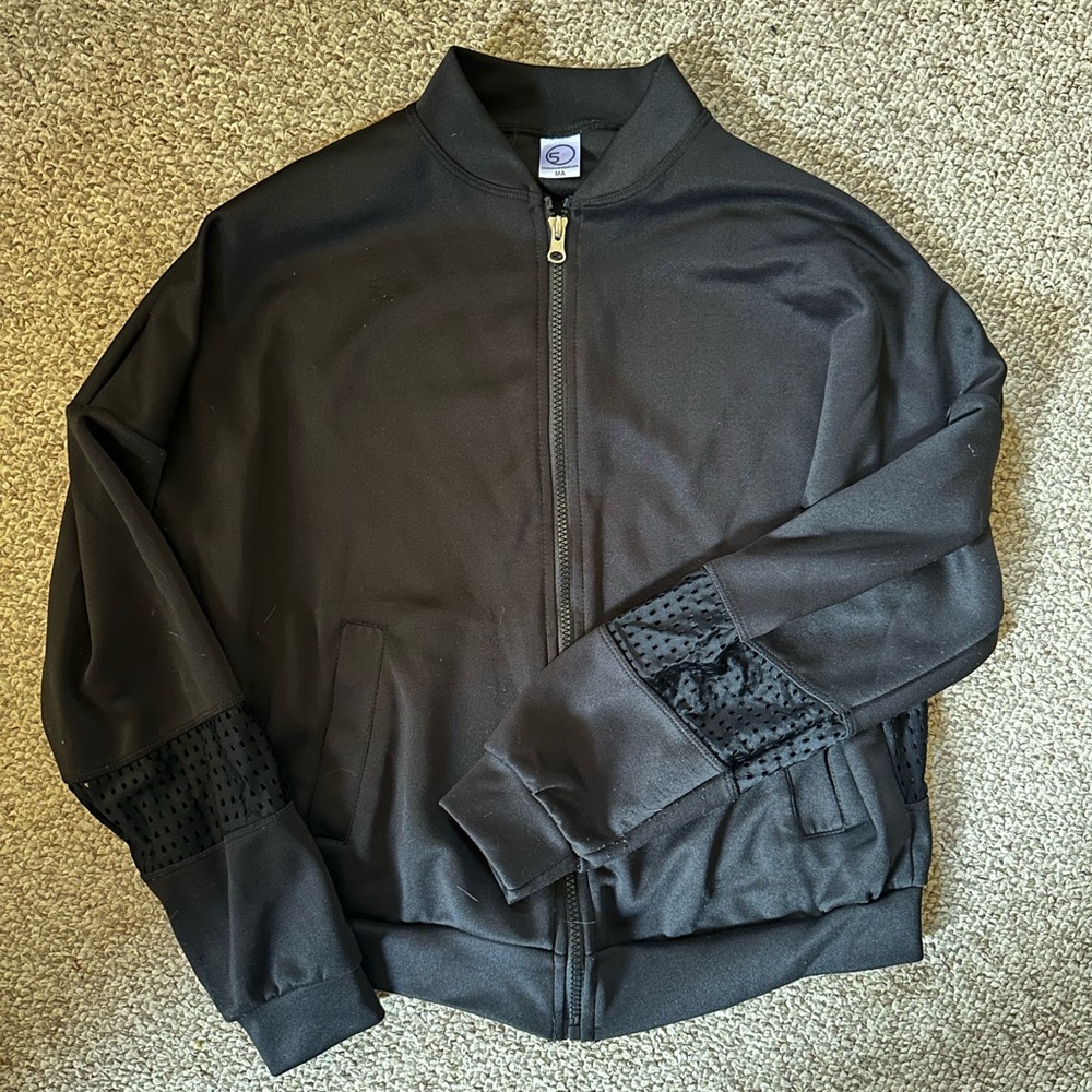 Black Zip-Up Jacket with Mesh Accents